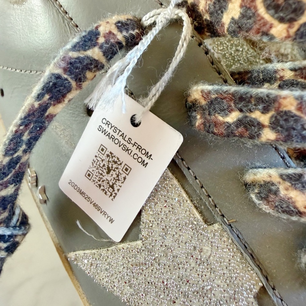 GOLDEN GOOSE NWT Swarovski Glitter Star Sneakers with Leopard Print Laces